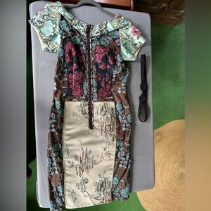 Beguile by Byron Lars Pieced Brocade Dress in patchwork floral. Size 8